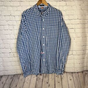 Tailor Vintage Mens Luxe Performance Blue White Gingham Button Down Shirt size X
